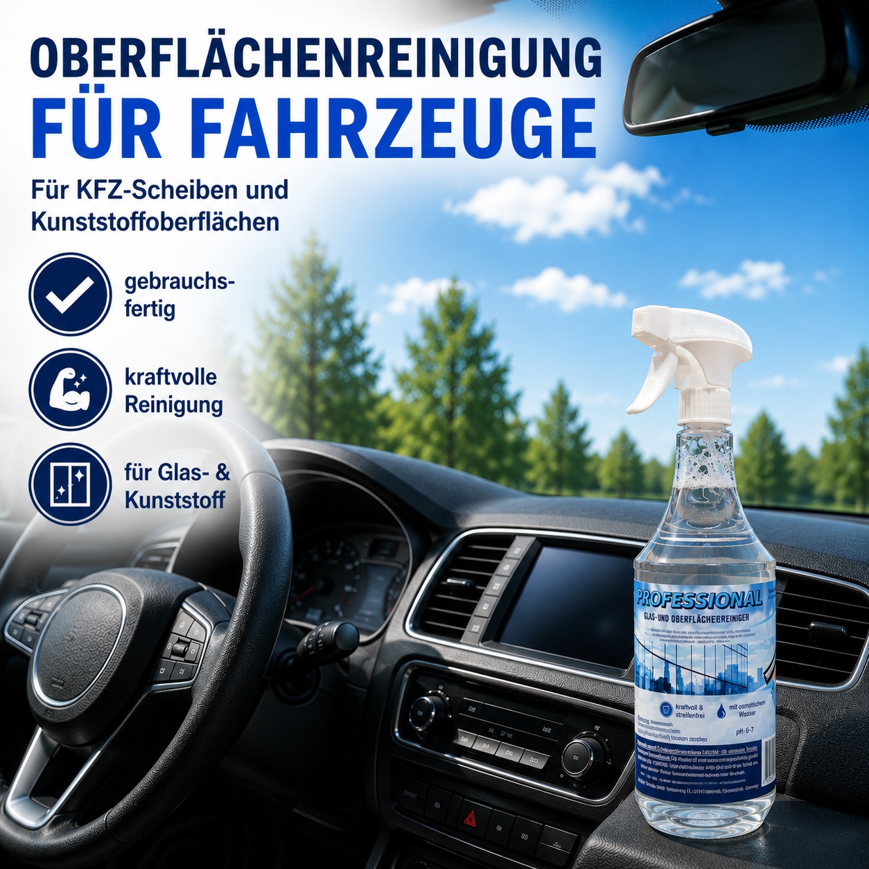 2x Professional Glasreiniger + Microfasertuch mit Osmosewasser Oberflächenreiniger streifenfrei