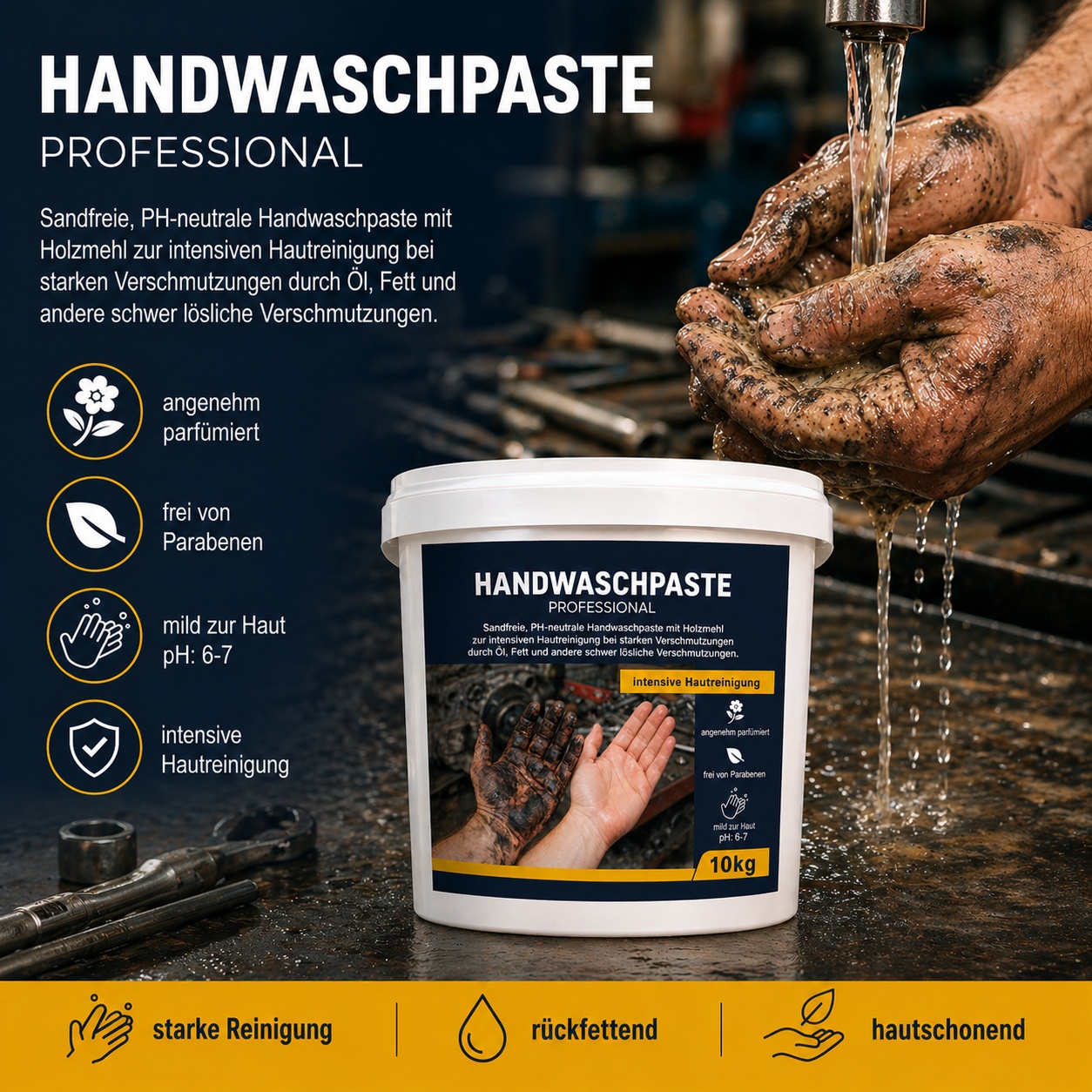 Profi Handwaschpaste 10kg Holzmehlbasis für starke Verschmutzungen in Industrie und Handwerk