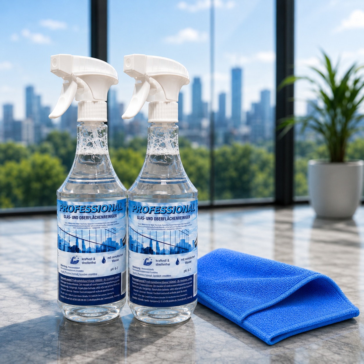 2x Professional Glasreiniger + Microfasertuch mit Osmosewasser Oberflächenreiniger streifenfrei