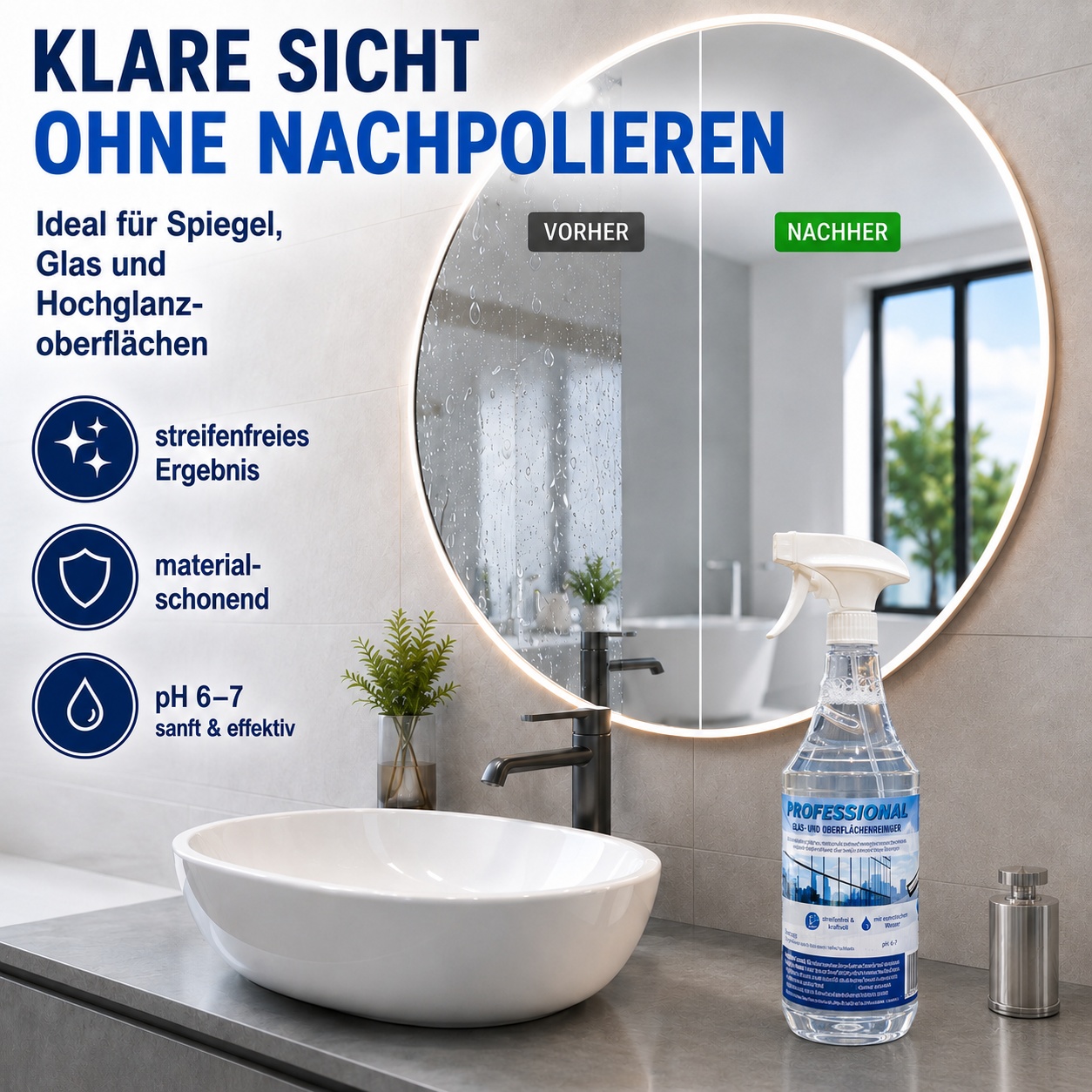 2x Professional Glasreiniger + Microfasertuch mit Osmosewasser Oberflächenreiniger streifenfrei