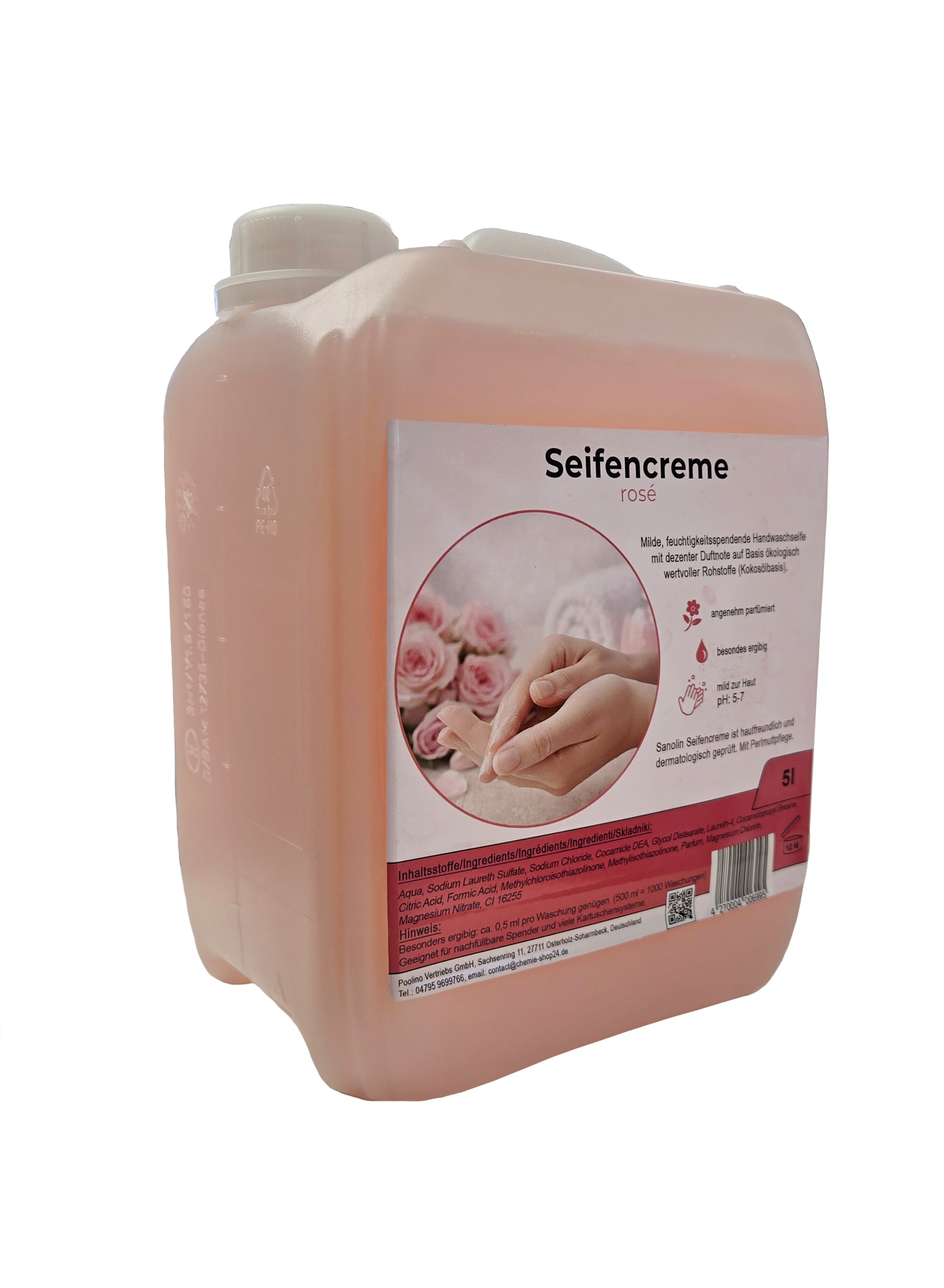 Seifencreme mild, rose, zum Nachfüllen im 5 l Kanister
