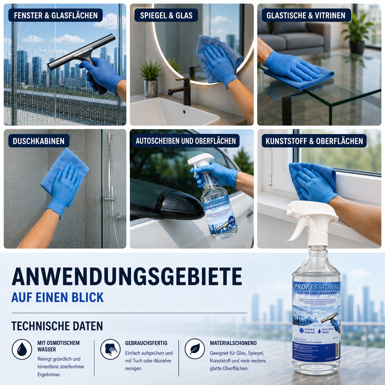 10l Professional Glasreiniger Kunststoffreiniger mit Osmosewasser Oberflächenreiniger streifenfrei